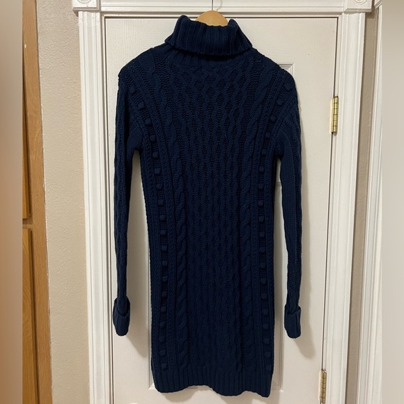 525 America NWT Anthropologie Knit Turtleneck Sweater Dress, Navy Blue - Picture 2 of 11